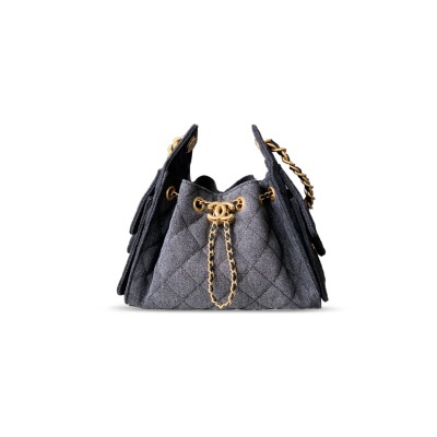 CHANEL 25 MINI HOBO BAG BLACK DENIM AS5631(22*20*12.5cm)